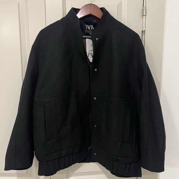 ZARA oversized wool black bomber jacket - Picture 5 of 12